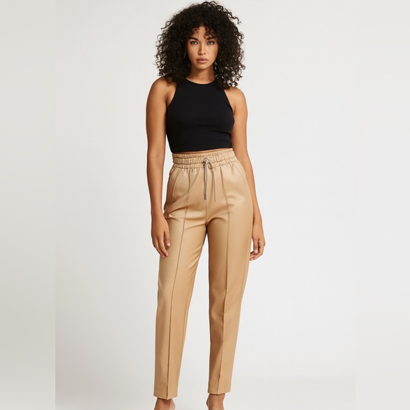 CALIA by Carrie Underwood Pants - CALIA by Carrie Underwood Tan Drawstring Pleather Pleated Pants